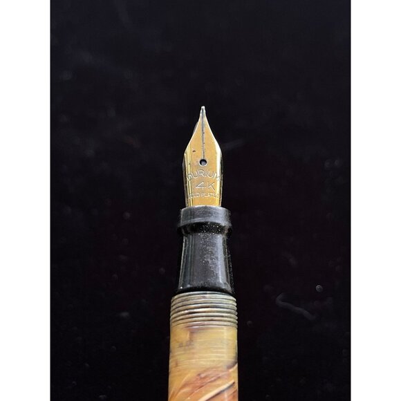 Vintage Travelers Fountain Pen Circa 1940's Beige & Brown Marbled DURUM 14 K - Picture 3 of 4
